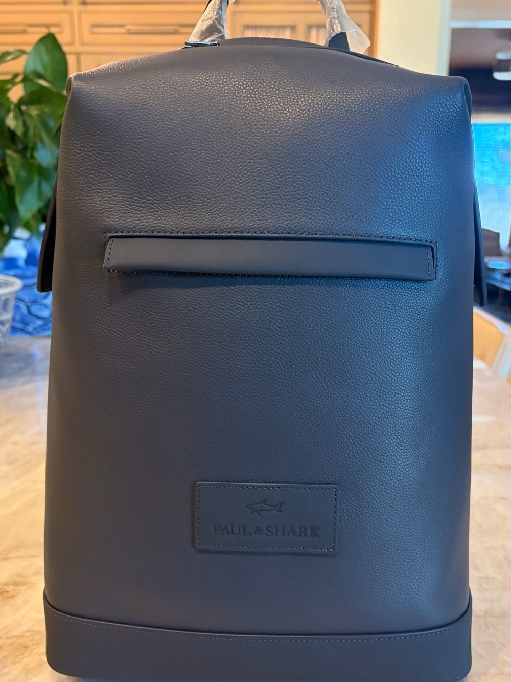 Paul & Shark Tumbled Leather Backpack โ Genuine Leather โ Blue - With Bag ๐ผ
